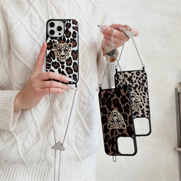Lanyard CrossBody Anti-Lost Kalung dengan Logam Leopard Charm untuk iPhone 16/15/14/13/12/11 Case