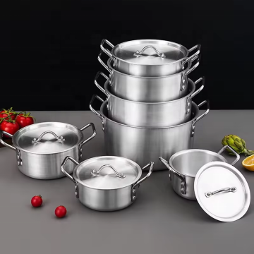 Set of 7pcs Silver Cast Aluminum Home Kitchen Pots & Pans 14-26cm