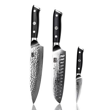 Professional SHAN ZU Pro Series Chef's Santoku Knife Set with 8-inch Blade, Japanese Damascus Steel and G10 Handle for Kitchen Use