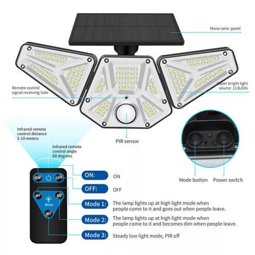 113LED Motion Sensor Solar Wall Light