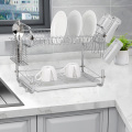 Kitchen Rust Proof Chrome Plating 2 Tier Dish Drying Rack With Drainboard And Cutlery Cup Utensil Organizer Holder