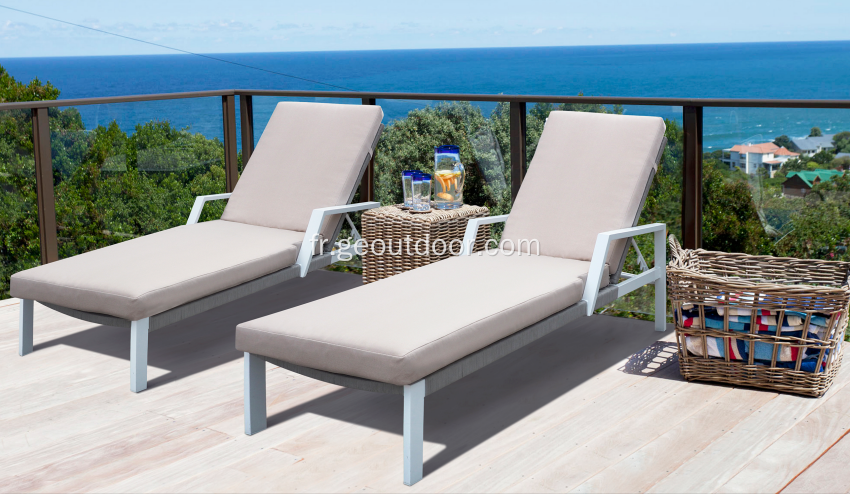 Mobilier de plage en aluminium avec chaise longue en corde