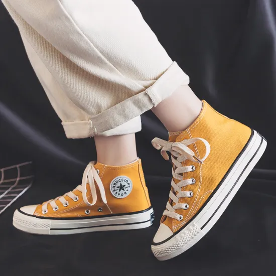 2020 Summer New Breathable High Top Canvas Trendy Men's Shoes All-match Leisure Motion Board Cloth Shoe Boy Student FREE Sock