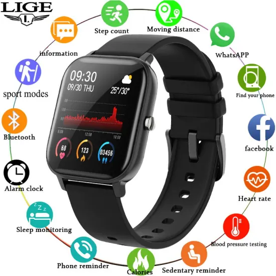 LIGE P8 Smart Watch Men Women smartwatch Sports Fitness Tracker IPX7 Waterproof LED Full Touch Screen suitable For Android ios