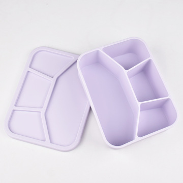 Силиконска Бенто кутија за ручек со 4 прегради со капак