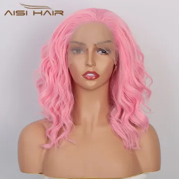 Aisi Hair Wholesale Medium Long Body Wavy Pink Wig Long Wavy Swiss Lace Wig Synthetic Lace Frontal Hair Wigs For Black Women