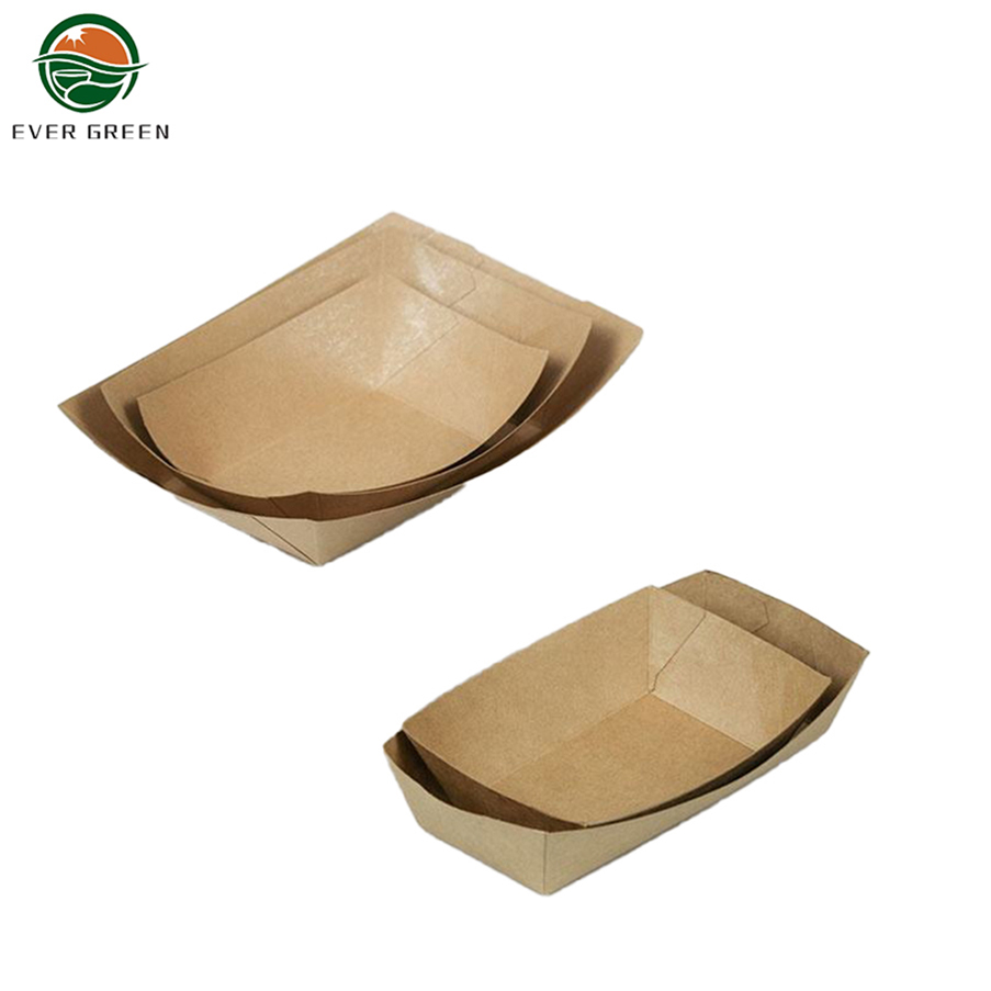 Disposable Kraft Papaer Biodegradable Boat Food Boxes