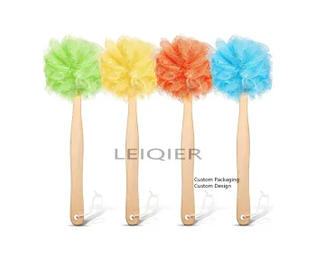 Custom Logo Loofah Back Scrubber Bath Sponge with Wooden Handle