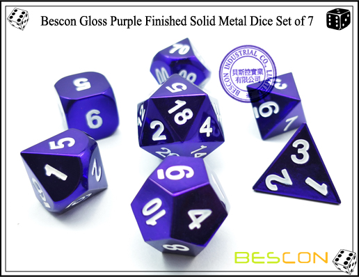 Bescon Gloss Purple Finished Solid Metal Dice Set of 7-2