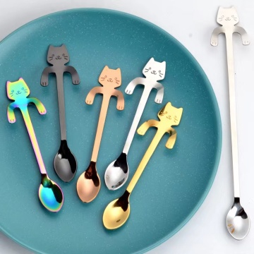 304 Stainless Steel Cat Shaped Spoon Set: Reka bentuk yang unik dan comel untuk masa kopi atau teh anda