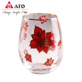 Copas de vino sin tallo de cristal con impresión de flores rojas