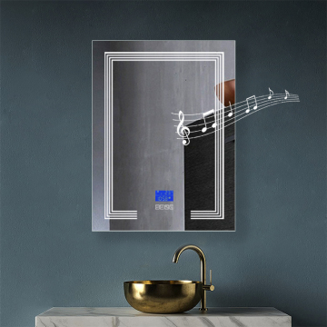 Smart LED Bathroom Mirrors with Antifog, Clock, Temperature Display, Music Speaker, and Built-in Lighting
