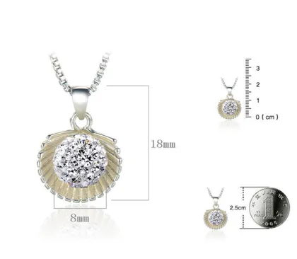 Silver Plated Shell Shape Crystal Shamballa Beads Necklace