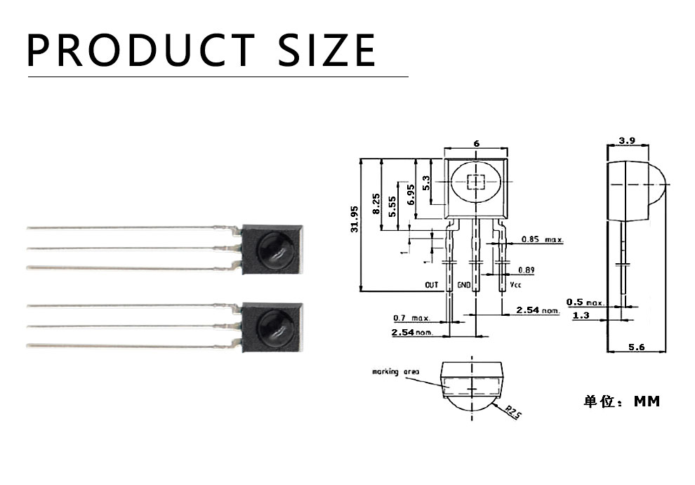 BYT-0038LND IR Receiver size