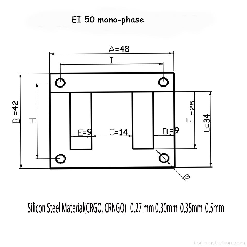 Laminazione EI per spessore del trasformatore elettrico a bassa frequenza: 0,5 mm
