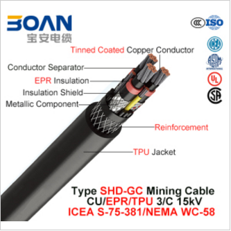 Type Shd-Gc, Mining Cable, Cu/Epr/TPU, 3/C, 15kv (ICEA S-75-381/NEMA WC-58)