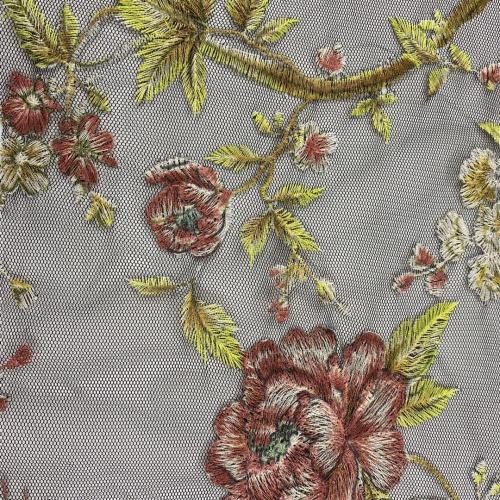 Unique Settled Printed Birds Embroidery On Mesh Fabric