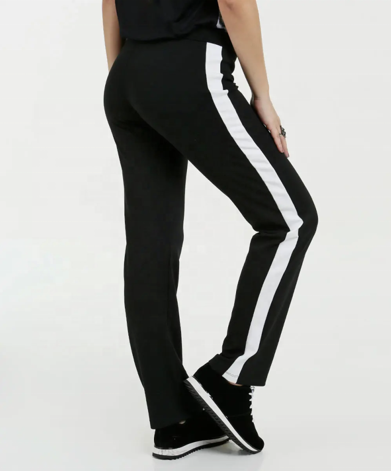 Pantalon à panneau latéral contrasté noir et blanc