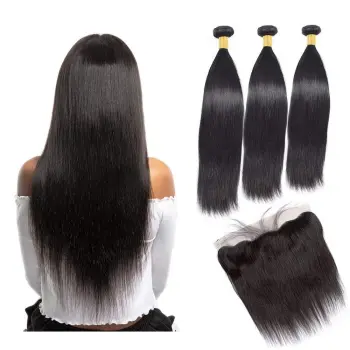 remy brazilian human hair bundles with lace frontals 13*4  real virgin cuticle aligned hair natural black 100% human weaving