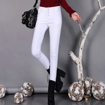 women skinny pants white black color pencil pants cotton black elastic leggings