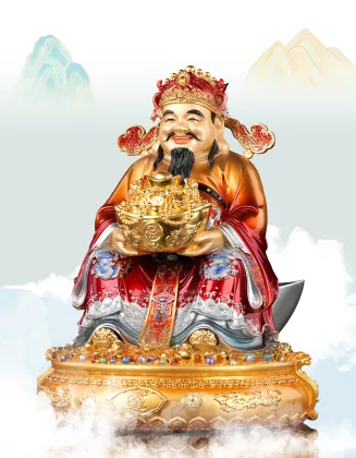 Seated Gilded Brass Statue of the God of Wealth