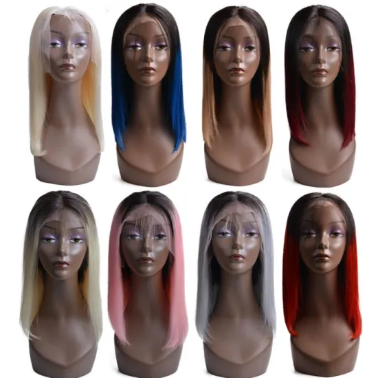 Wholesale Colourful Wig Vendors Short Bob Lace Front Ombre Colored Brazilian Human Hair Wig