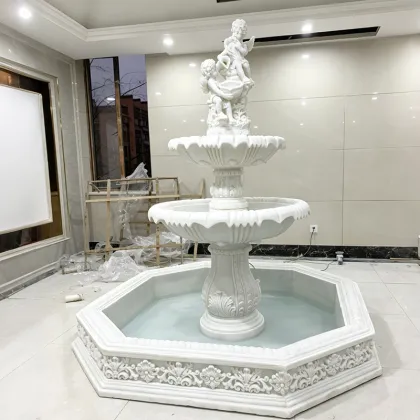 Small Cherub White Stone Garden Fountain