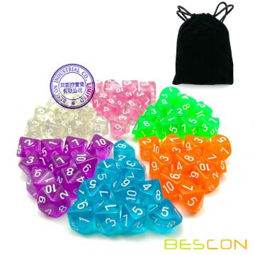 60pcs assorties colorées D10 translucide (1-10) Pack, 6X10pcs 10 côtés dés dés transparentes polyédriques D10 Set dans une poche à cordon