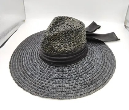 Wheat straw hat with silk band