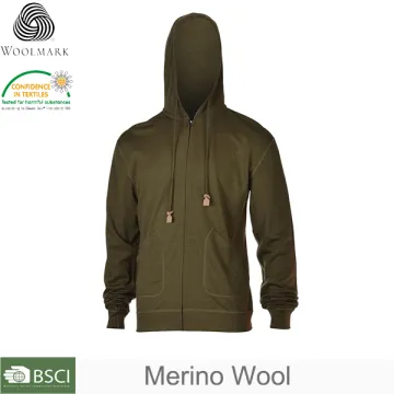 Men's Merino Wool Full Zip Hoodie Blank Hoodies Clothing