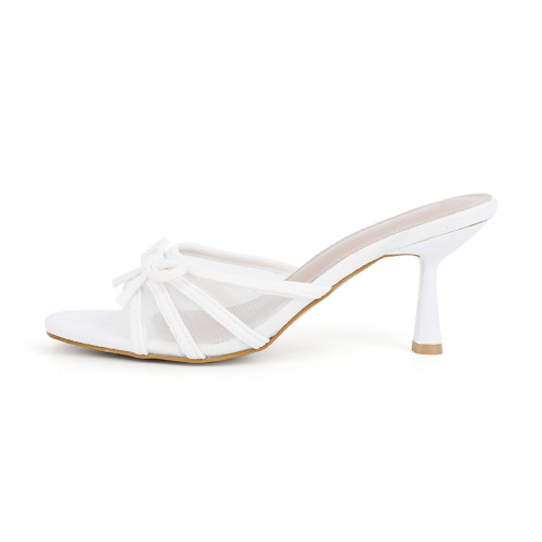 Sheer Mesh Bow Low Heel Sandals