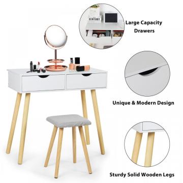 Ensemble de table de maquillage de vinaigrette en bois blanc avec chaise
