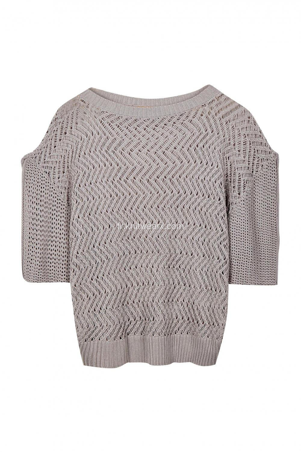 Pull femme en maille pointelle à col bateau et épaules tombantes