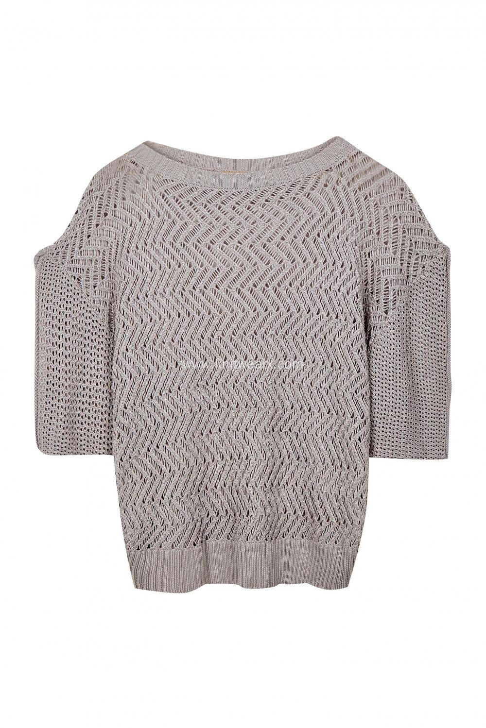 Women's Knitted Pointelle Boat Neck Drop Shoulder Pullover
