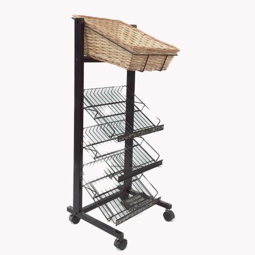 Grocery basket POP stand with wheels for food