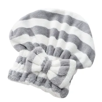 Microfiber Hair Towel Wrap - Absorbent Quick-Drying Long Curly Striped Shower Hair Towel
