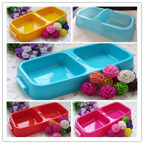 Portable Color Printed Plastic Pet Bowl Twin Bowl