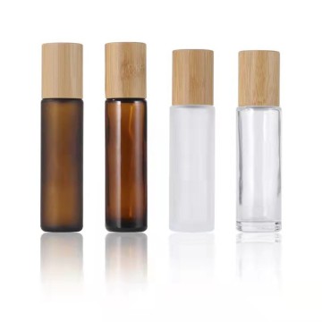 Empty Roll-on Glass Frosted Bottle with Bamboo Cover for Eye Cream, Perfume, or Lip Oil (5ml/10ml)