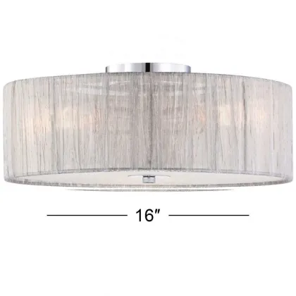 2021 SHINETIME Design Possini Sheer Silver Fabric 16" Flushmount Ceiling Light