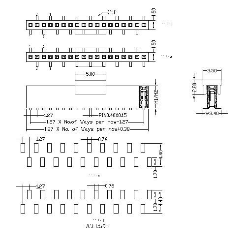 1.27 mm Female Header Single Row SMT Type H3.4or4.3