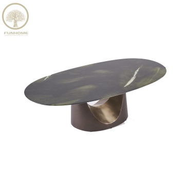Modern Luxury Gold and Silver Italian Oval Marble Dining Table Set