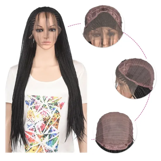 Long Braided Box Braid Synthetic Lace Front Wig For Women Crochet 13*3 Lace High Temperature Wigs Black sengalese Twist Hair