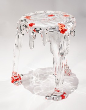 Flowing Water Crystal Side Table with Red Flowers