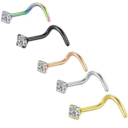 2023 Wholesale Titanium Stainless Steel S Shape L Shape Rhinestone Nose Rings Nose Studs Piercing Jewelry