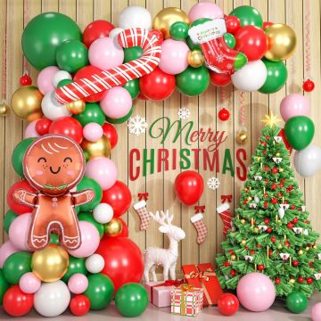 Christmas Pink Silver Red Latex Balloon Garland Arch Kit with Cane Balloons for Party Decorations