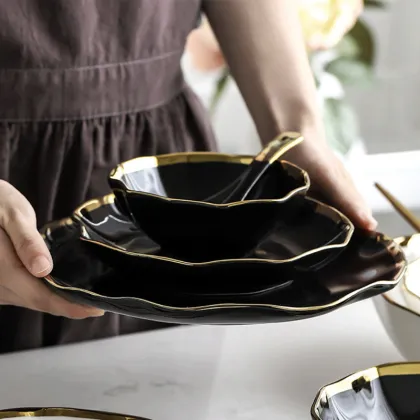 Wholesale Luxury Nordic Style Black White Ceramic Tableware