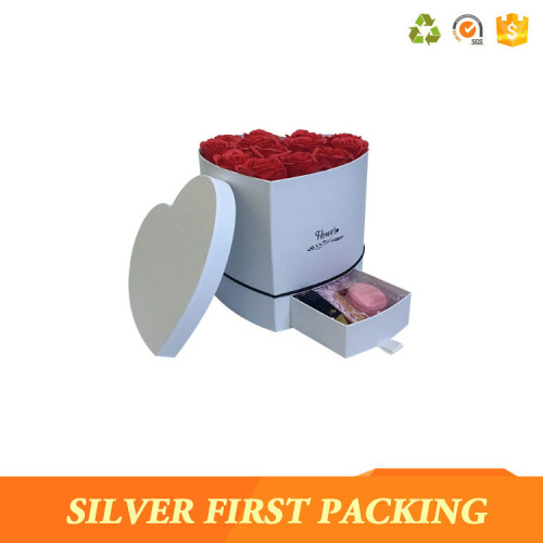 Silver First Custom Luxury heart flower rose cardboard boxes with drawer