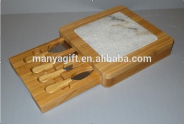 Bamboo Cheese Board with Marble and Tool knives