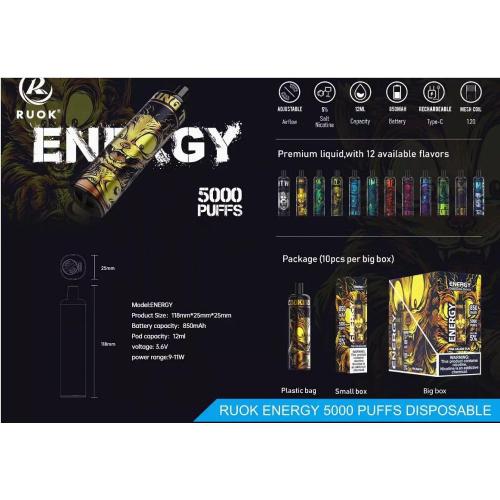 Kit de preços no atacado Ruok Energy 5000 Puffs