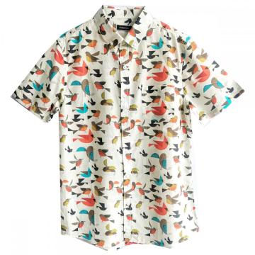 Men Causal Cotton Birds Print Shirt